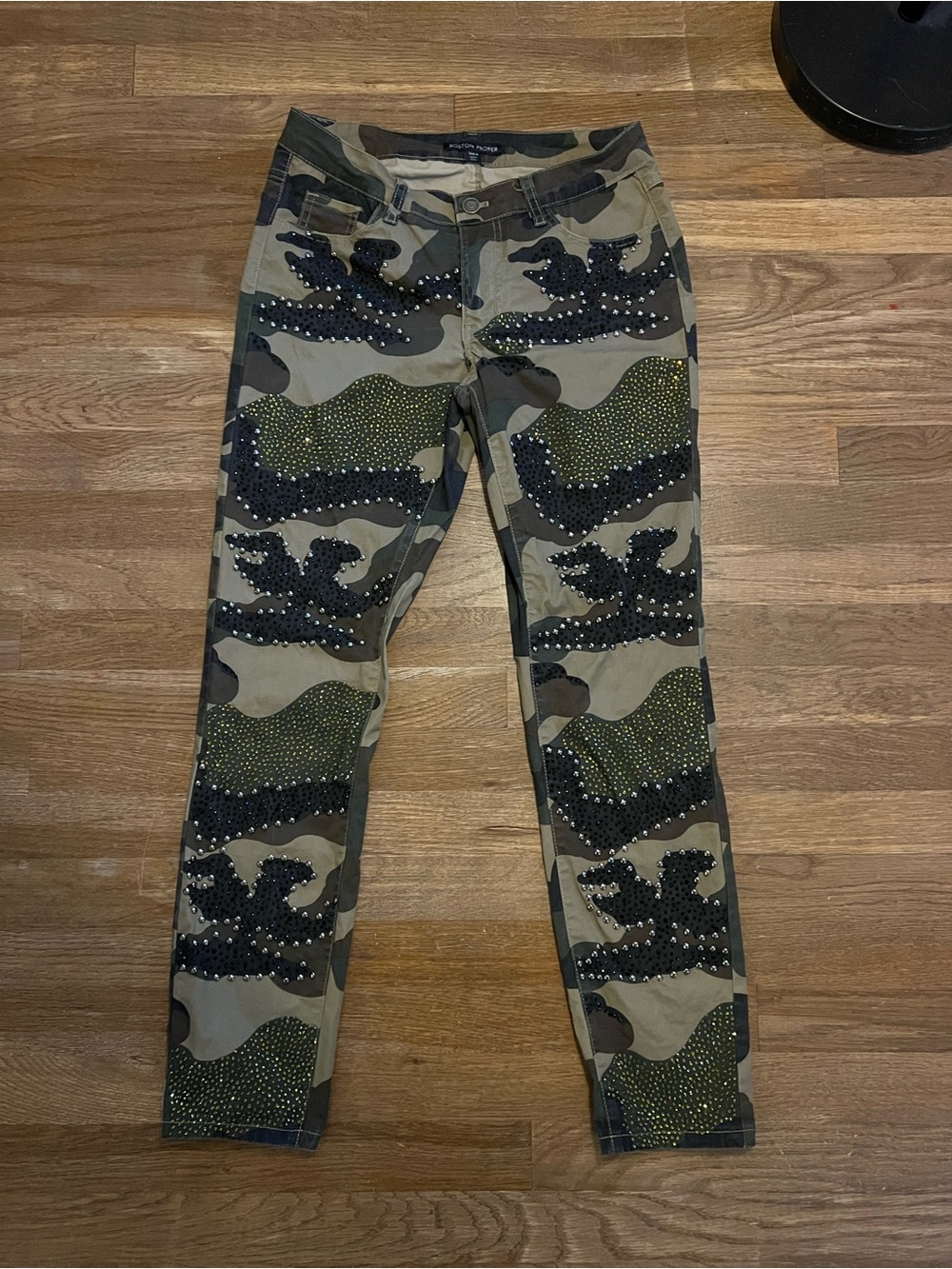 Boston Proper Camo Rhinestone Studs Camouflage Womens 4 Skinny /Mom Jean Rare